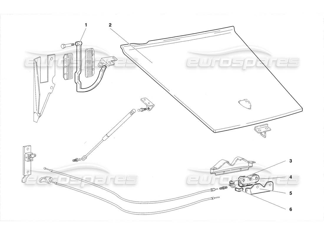 lamborghini diablo sv (1998) diagrama de piezas del capó delantero (válido para gb, noviembre 1998)
