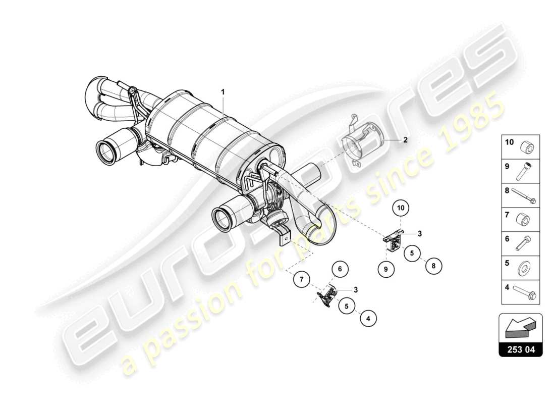 lamborghini evo coupe (2023) diagrama de piezas del silenciador