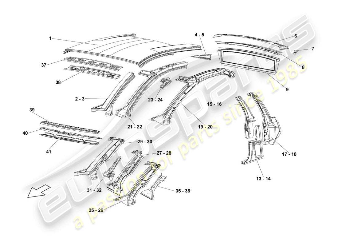 un diagrama de piezas del catálogo de piezas de Lamborghini LP640 Roadster (2007)