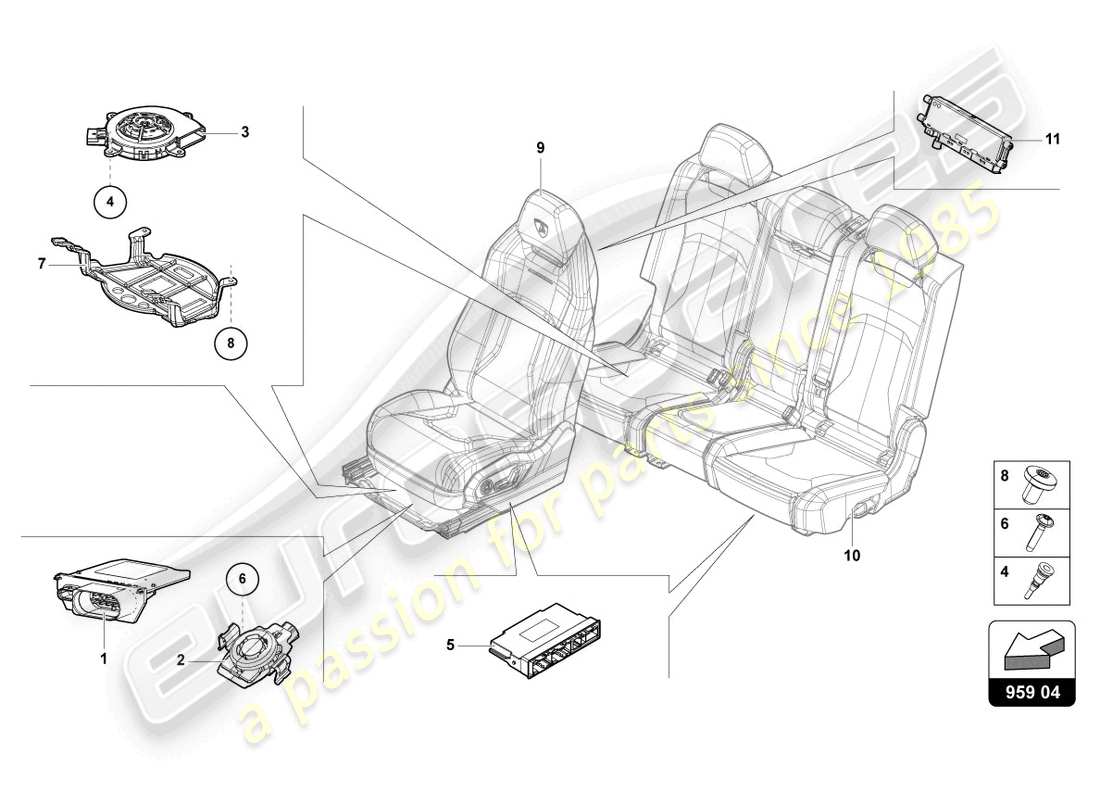 un diagrama de piezas del catálogo de piezas Lamborghini Urus S (2024)