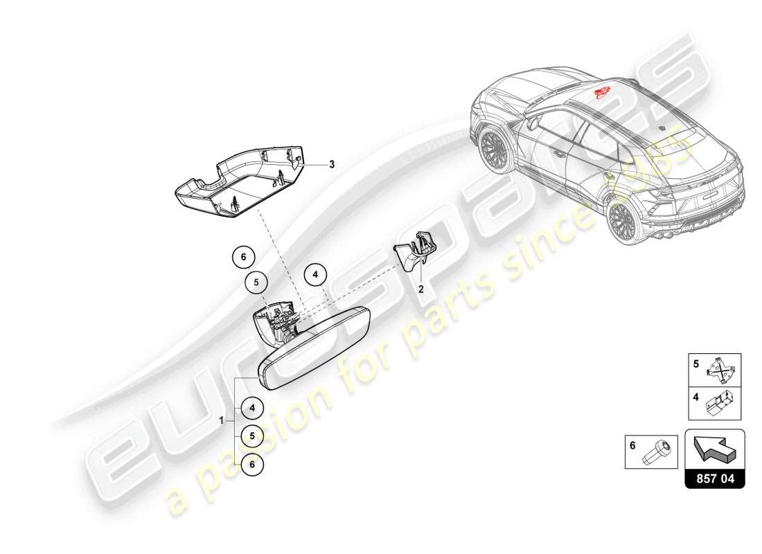 lamborghini urus (2019) espejo interior diagrama de piezas