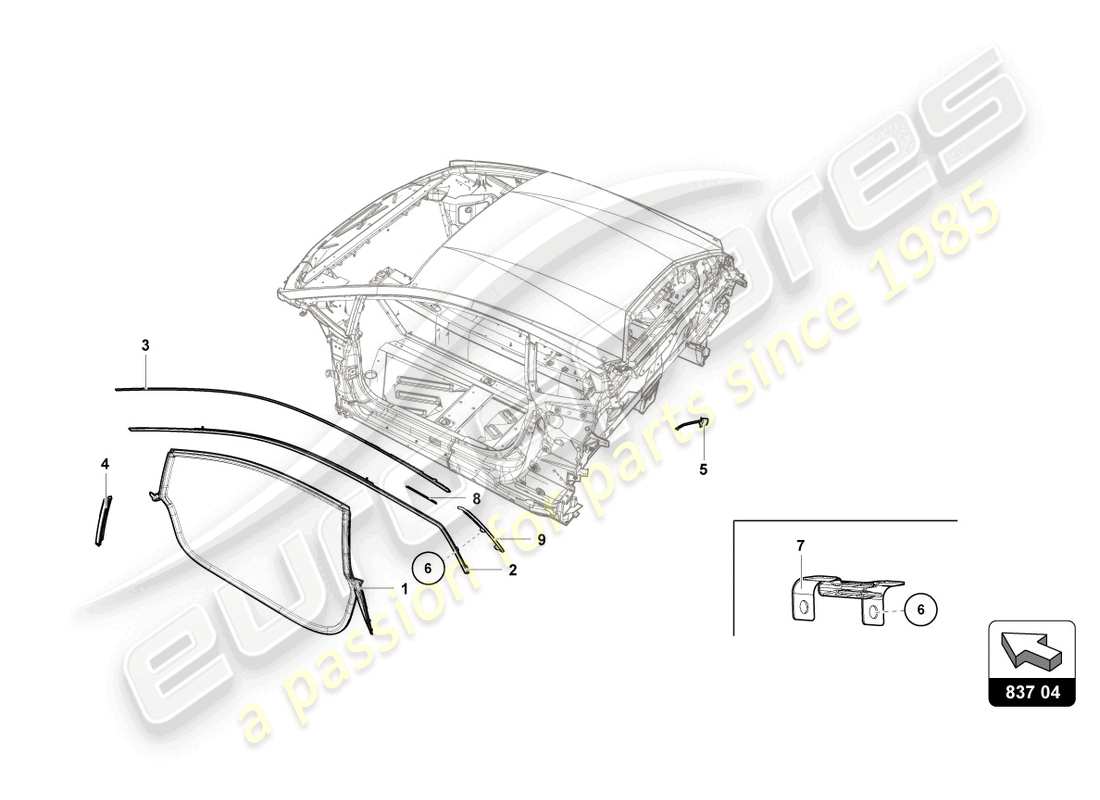 lamborghini super trofeo evo (2018) diagrama de piezas del sello de puerta