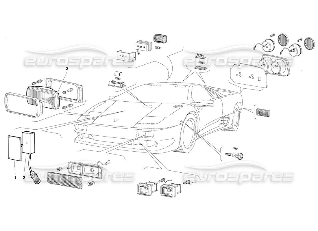 lamborghini diablo (1991) luces (válido para la versión de canadá: 1991 de octubre) diagrama de piezas