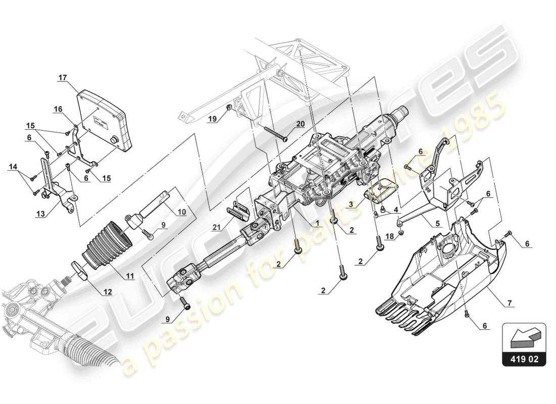 lamborghini gt3 evo (2018) diagrama de piezas de la columna de dirección