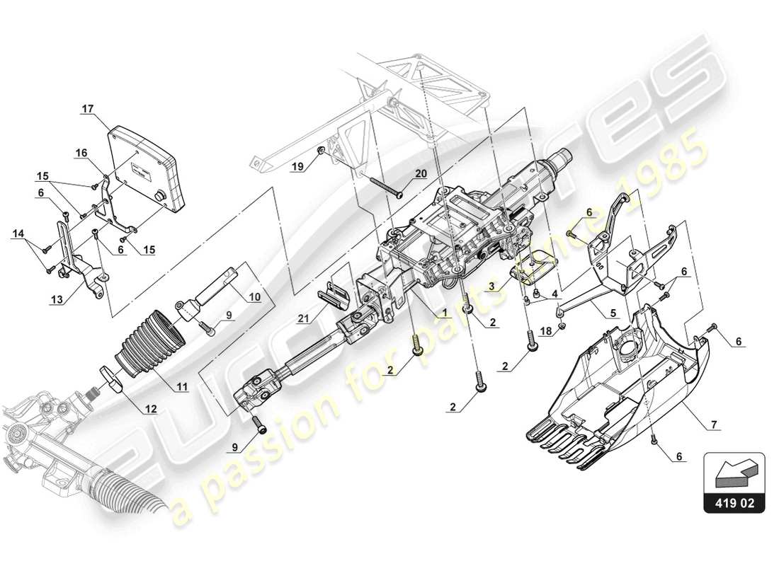lamborghini gt3 (2017) diagrama de piezas de la columna de dirección
