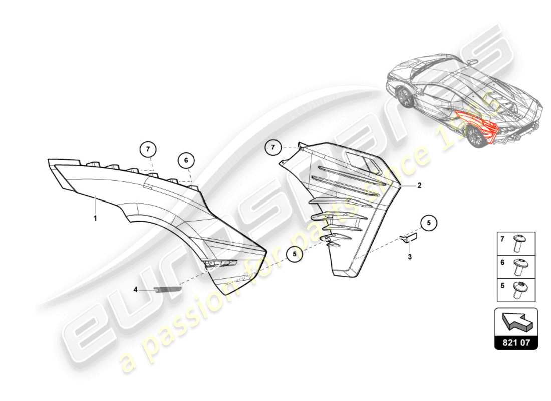 lamborghini sian roadster (2021) forro para guardabarros diagrama de piezas