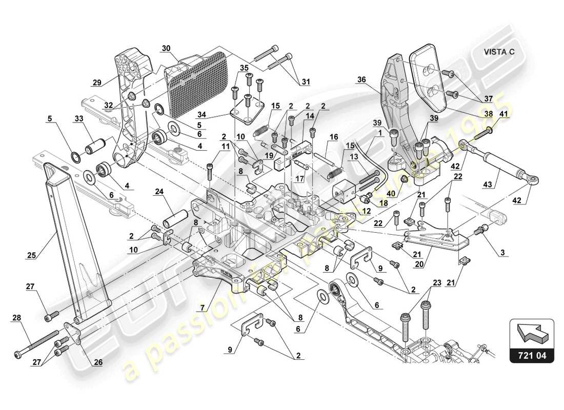 lamborghini gt3 evo (2018) mecanismo del pedal diagrama de piezas