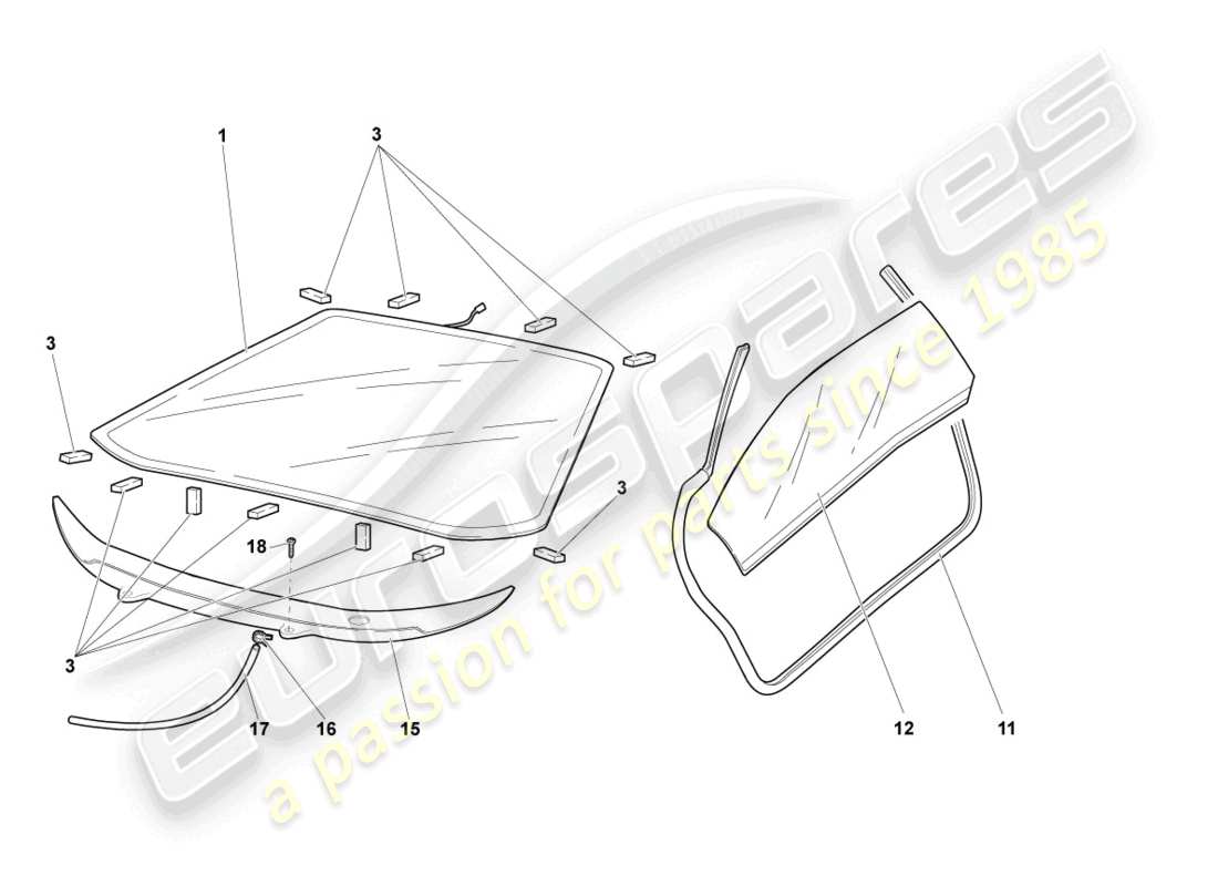 lamborghini reventon roadster vidrios de ventanas diagrama de piezas