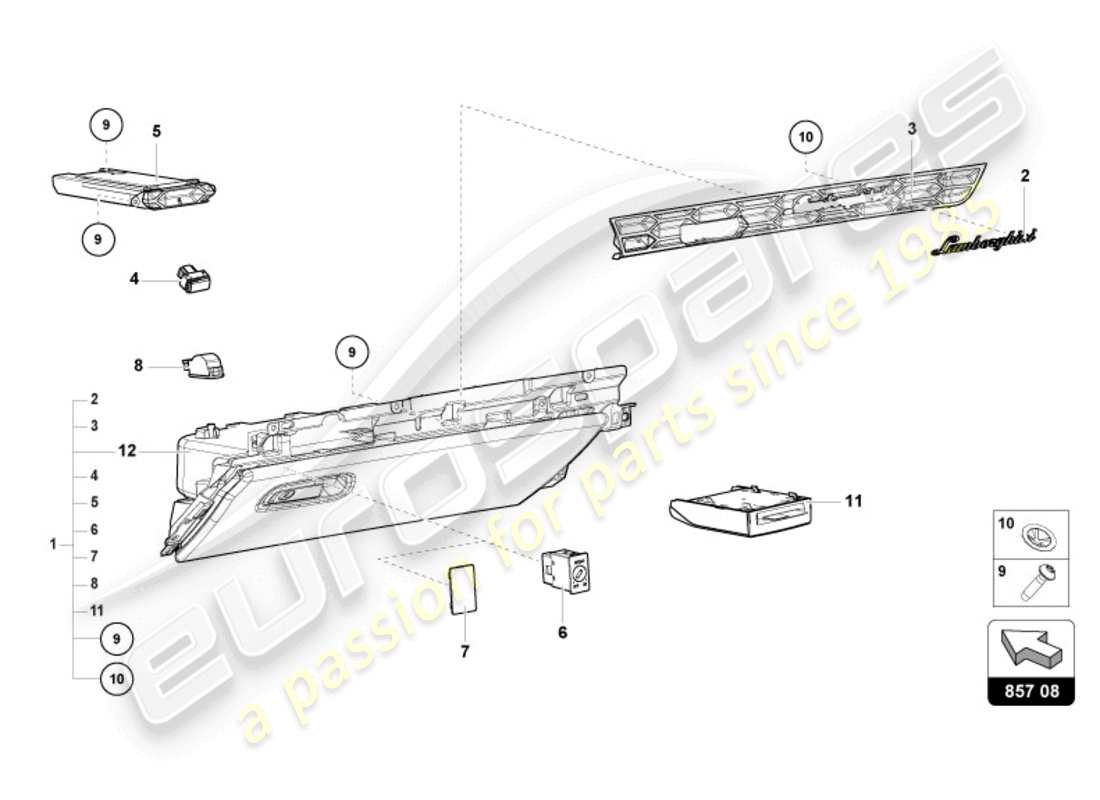 lamborghini evo spyder (2024) guantera diagrama de piezas