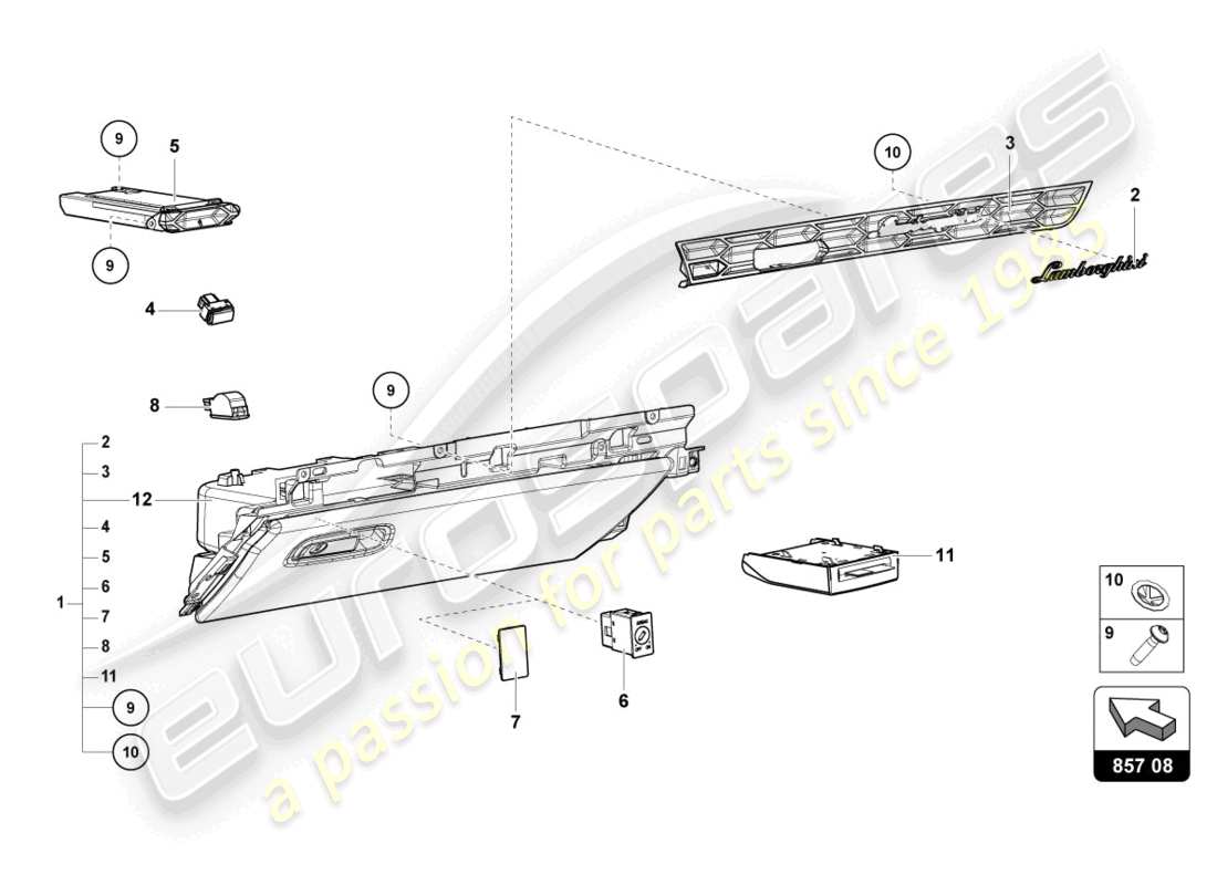 lamborghini evo spyder (2021) guantera diagrama de piezas