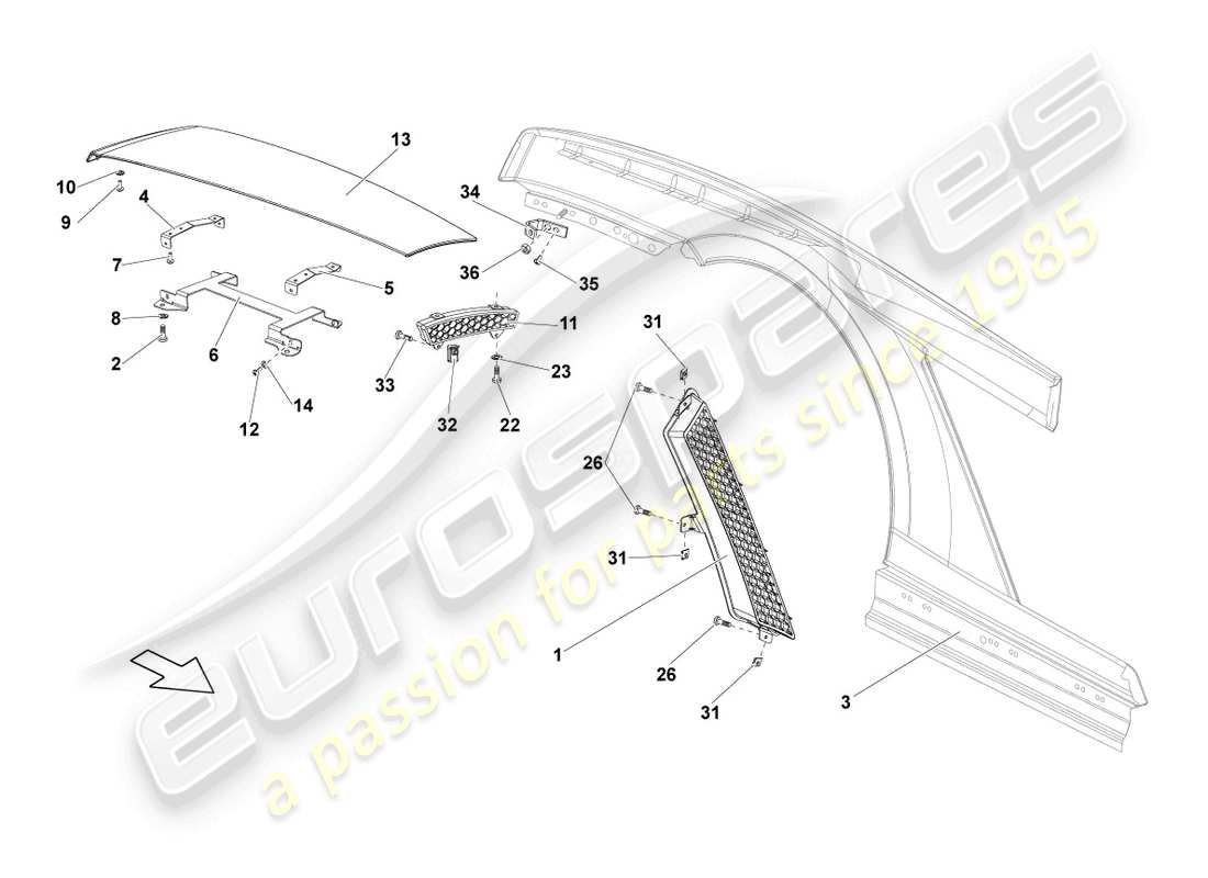 lamborghini lp570-4 spyder performante (2011) ala trasera diagrama de piezas