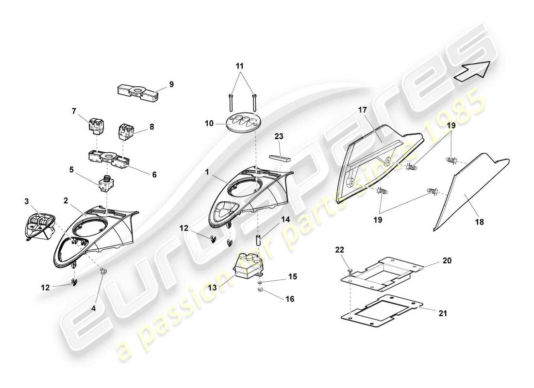 lamborghini lp570-4 spyder performante (2013) instalar. kit para cent. diagrama de piezas de la consola