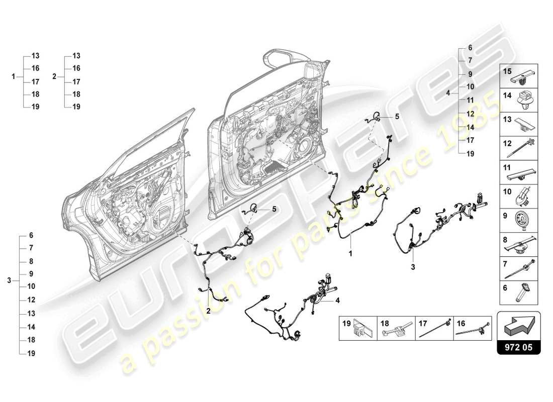 lamborghini urus (2019) juego de cableado para puerta diagrama de piezas