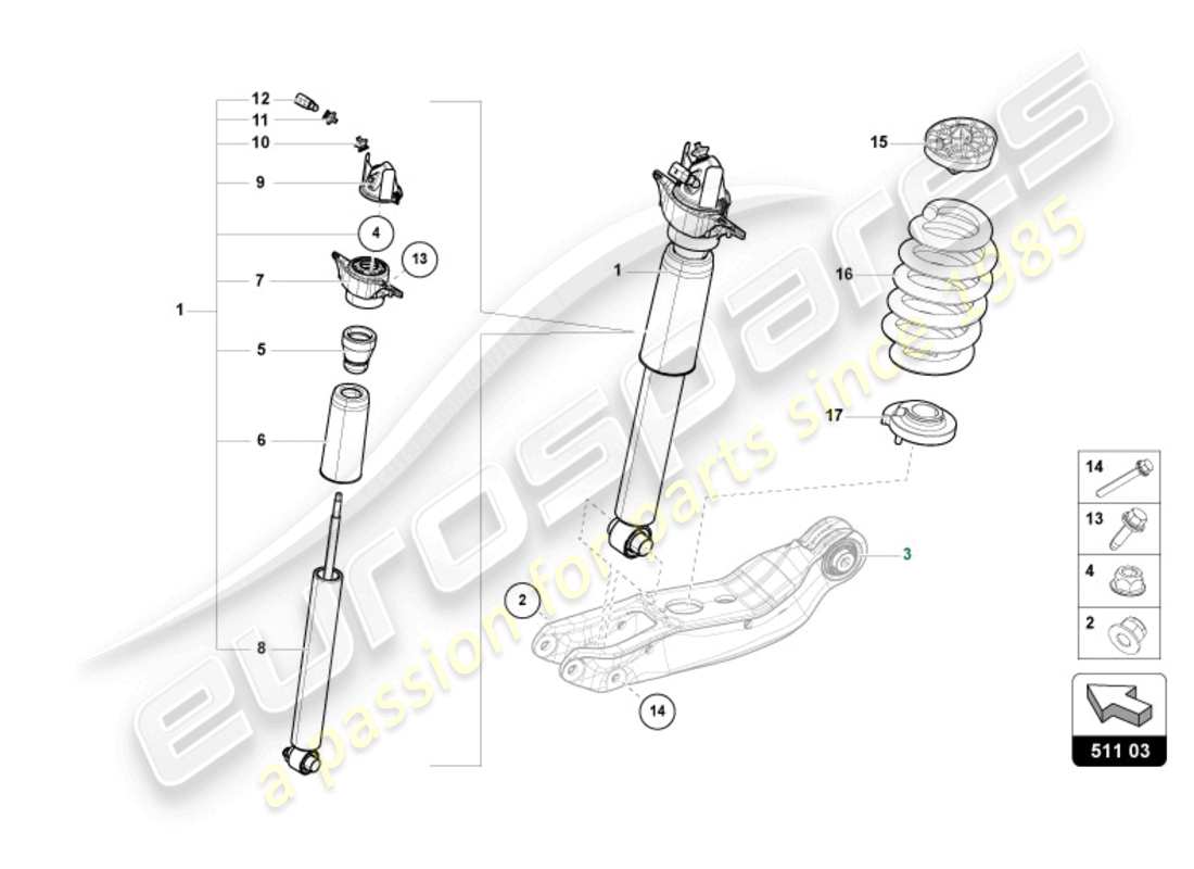 lamborghini urus performante (2024) diagrama de piezas del amortiguador