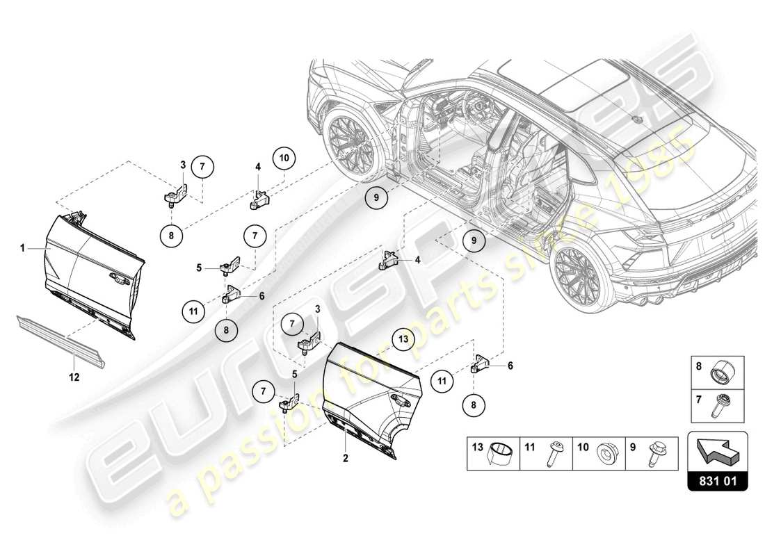 lamborghini urus s (2024) diagrama de piezas de la puerta