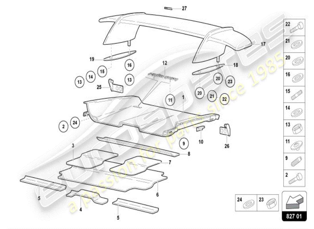 lamborghini diablo vt (1998) alerón trasero diagrama de piezas