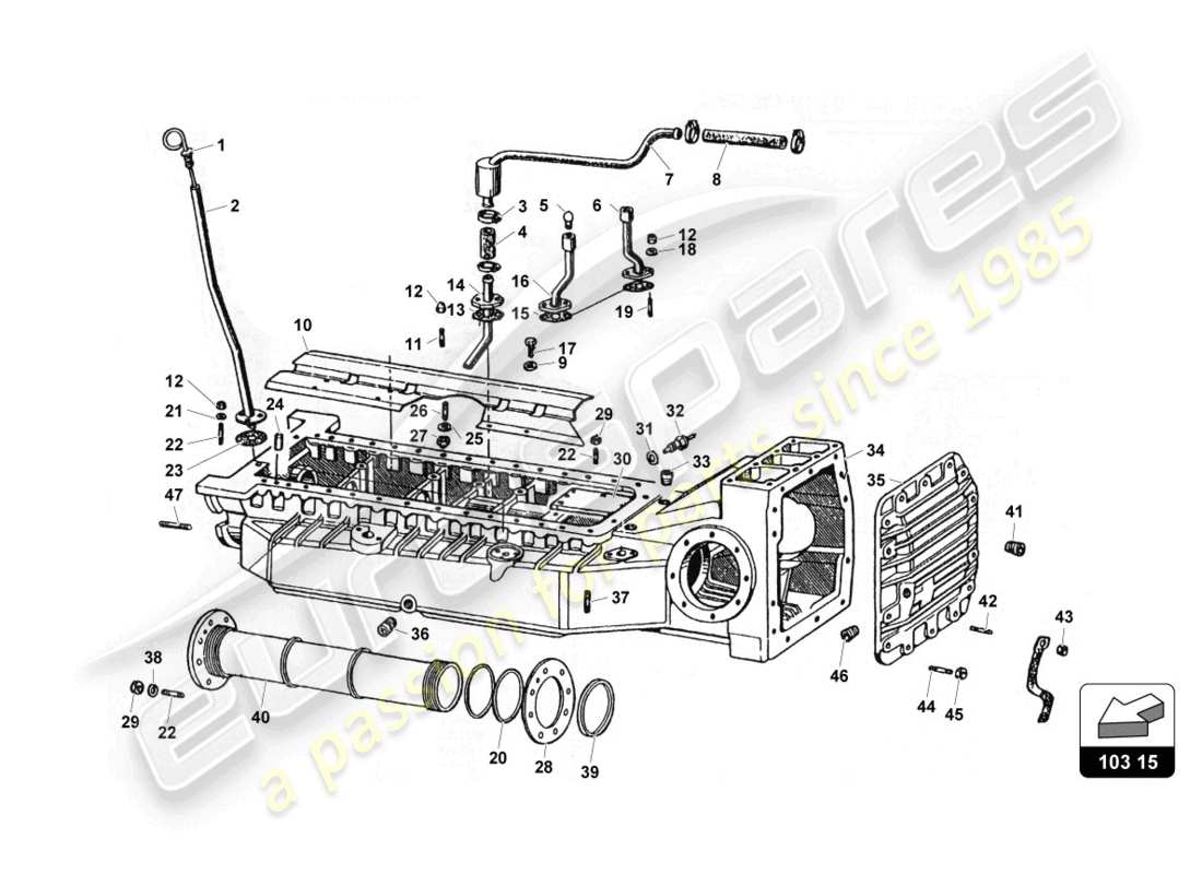 lamborghini countach 25th anniversary (1989) diagrama de piezas del cárter de aceite