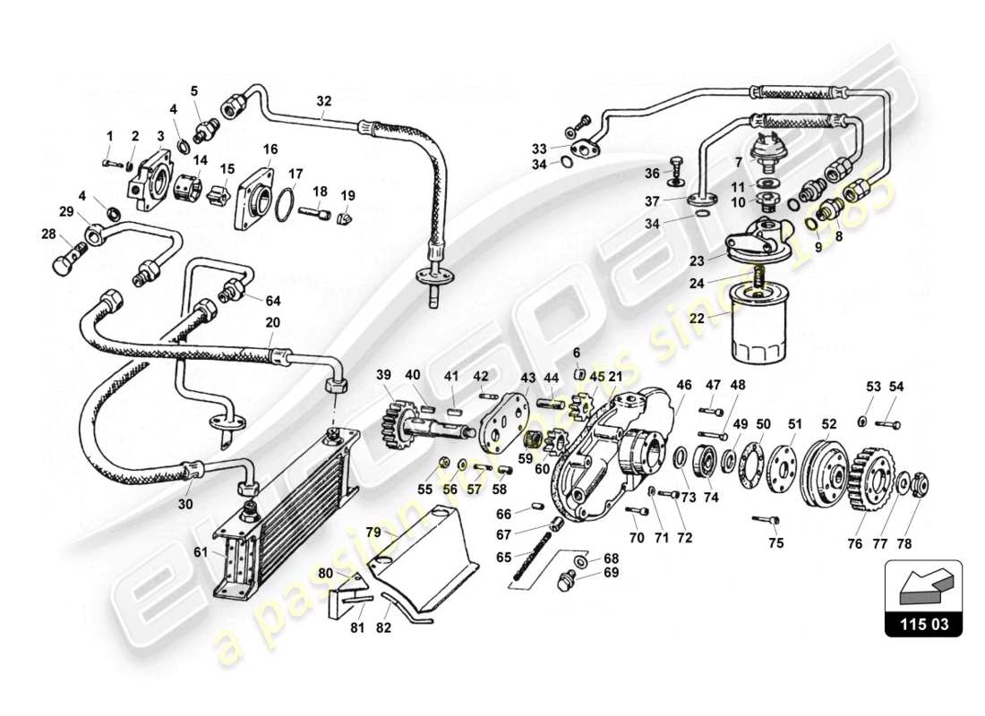 lamborghini countach 25th anniversary (1989) diagrama de piezas del sistema de bomba y aceite