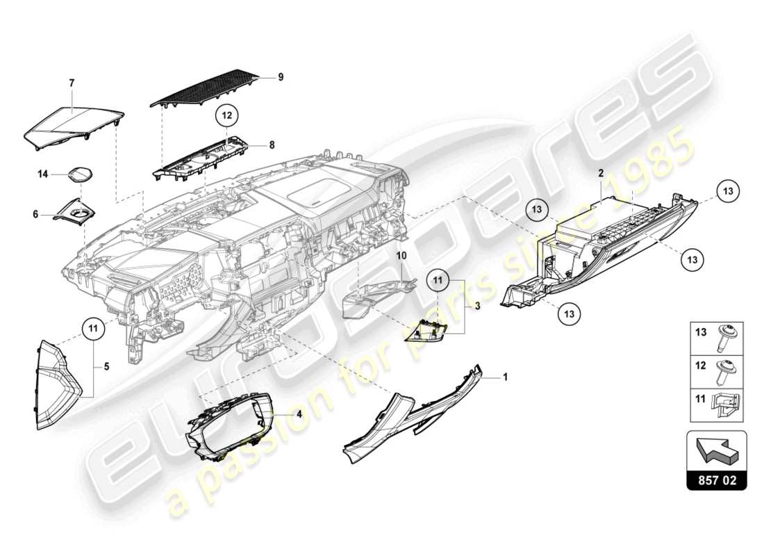 lamborghini urus (2019) tablero de instrumentos diagrama de piezas