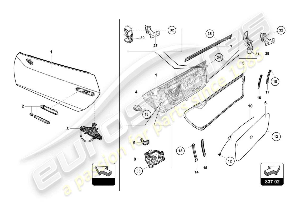 lamborghini super trofeo evo (2018) diagrama de piezas de manija y cerradura de puertas