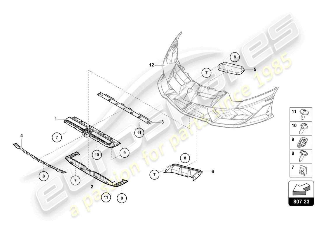 lamborghini 2022 (lp770-4 svj roadster) piezas de accesorio aerodinámico delantero diagrama de piezas