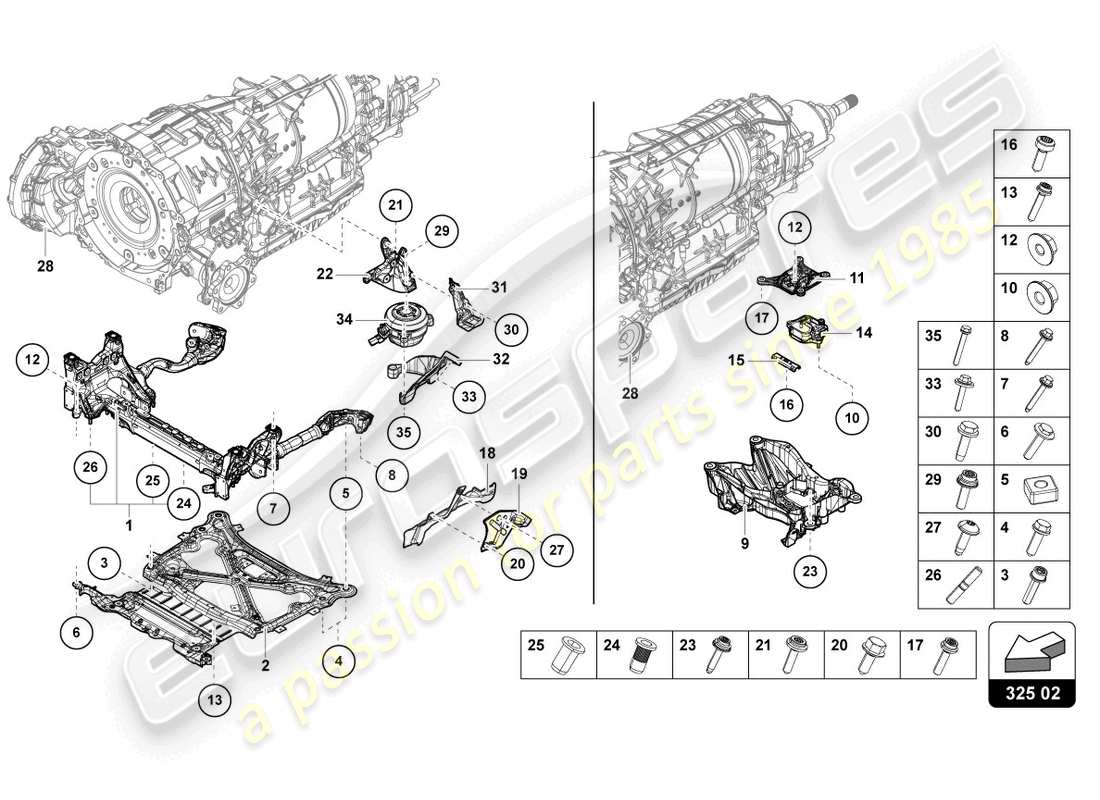 lamborghini urus performante (2024) piezas de fijación de la transmisión diagrama de piezas