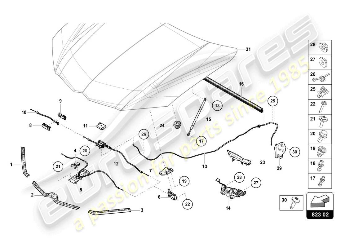lamborghini urus s (2024) junta para cubierta de motor diagrama de piezas