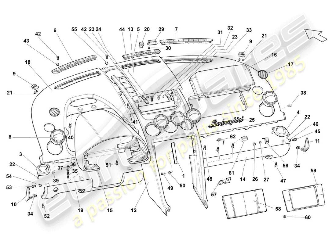 lamborghini gallardo spyder (2008) panel diagrama de piezas
