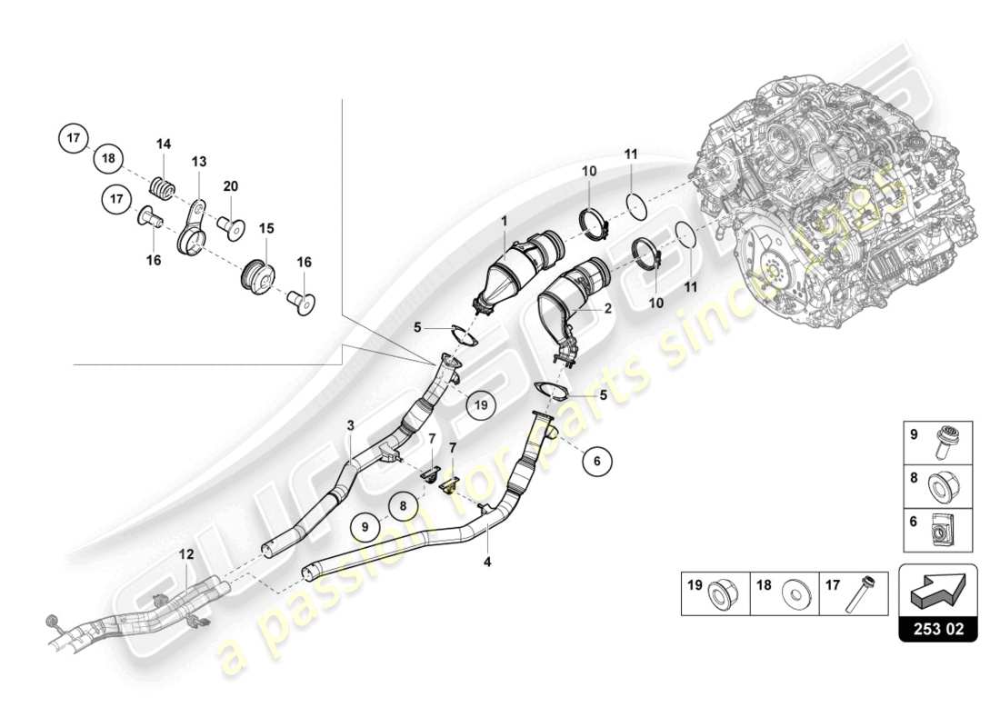 lamborghini urus s (2024) diagrama de piezas del convertidor catalítico
