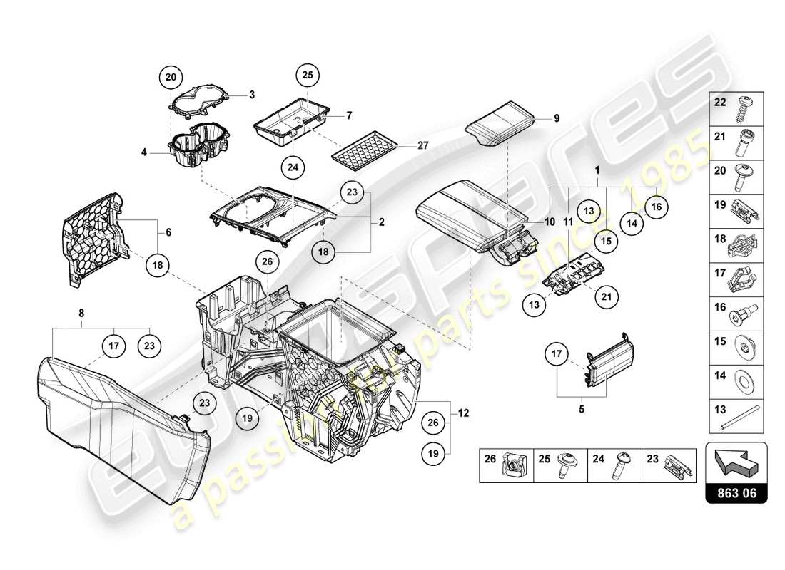 lamborghini urus s (2024) diagrama de piezas del reposabrazos