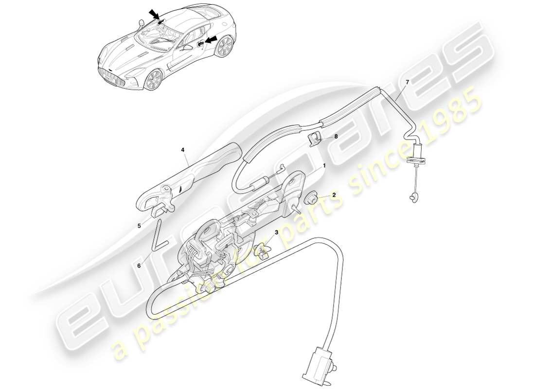 aston martin one-77 (2011) montaje del mango diagrama de piezas