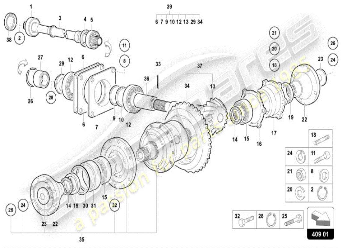 lamborghini diablo vt (1996) diferencial del eje delantero diagrama de piezas