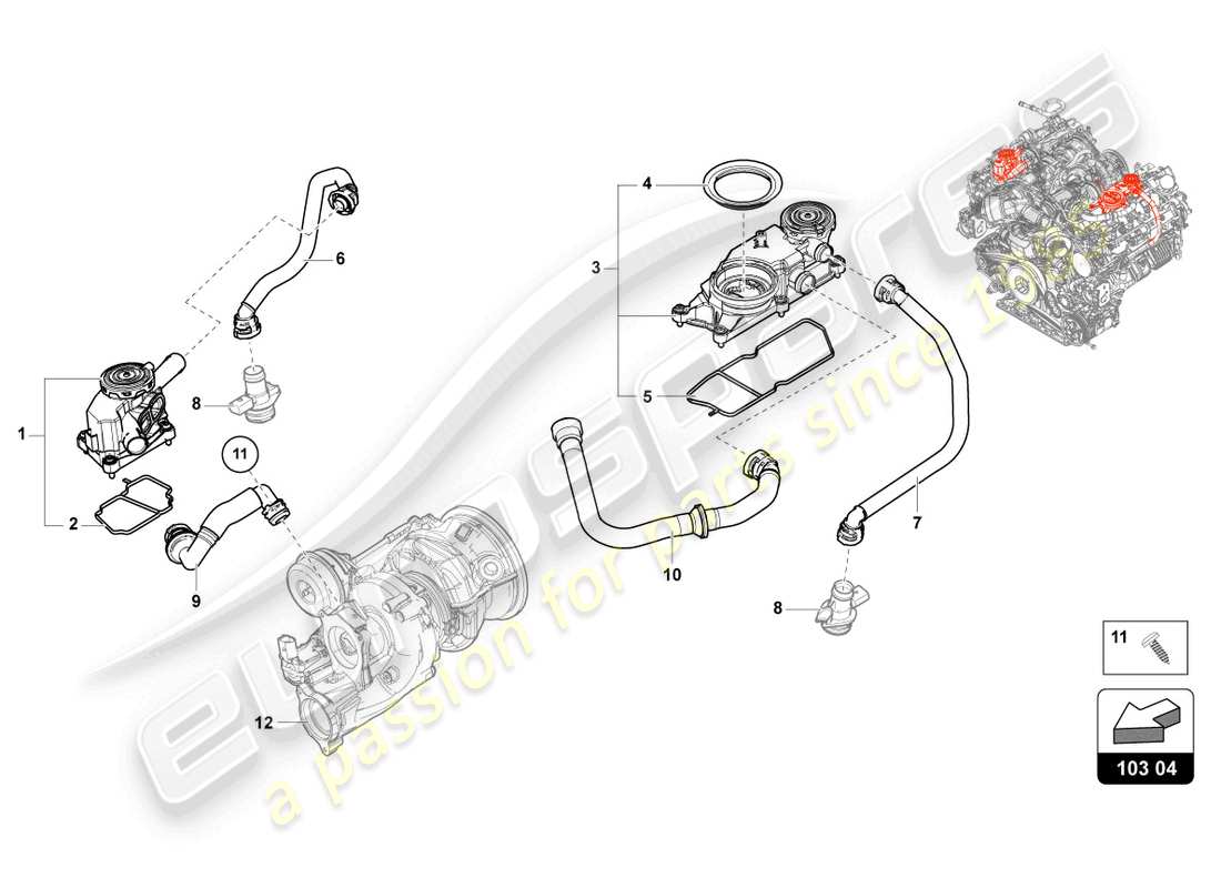 lamborghini urus performante (2024) ventilación para bloque de cilindros diagrama de piezas