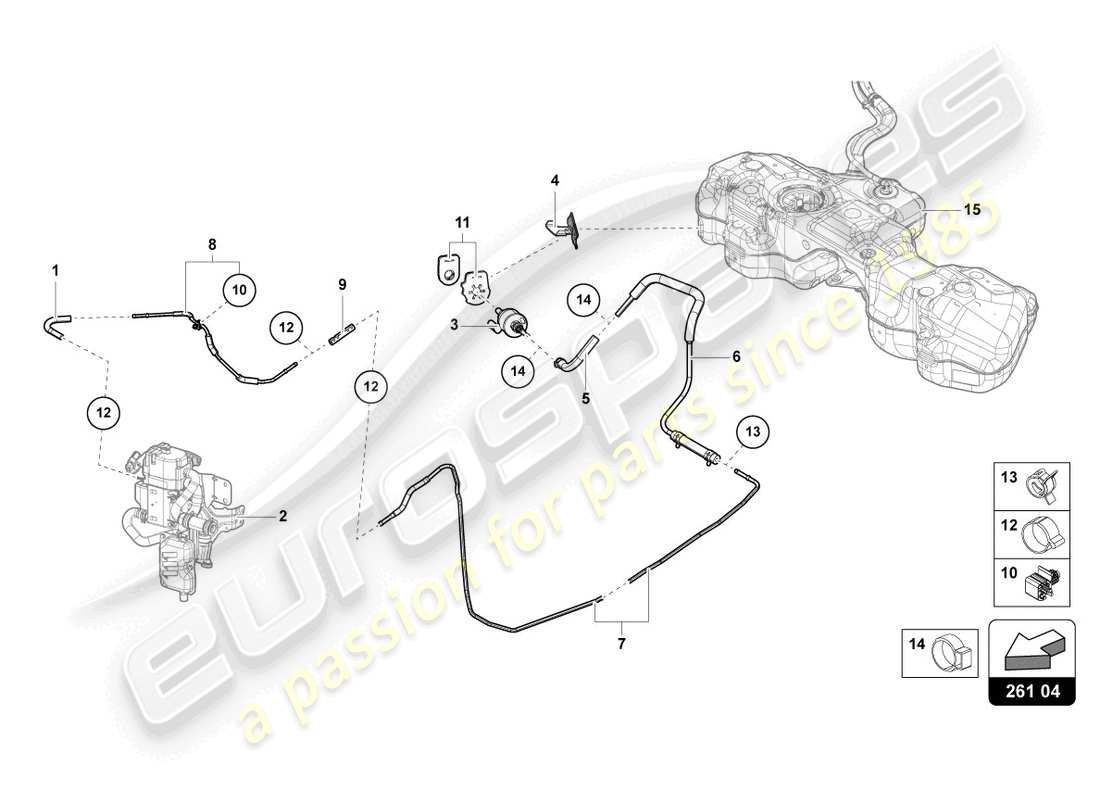 lamborghini urus (2020) diagrama de piezas de la línea de combustible