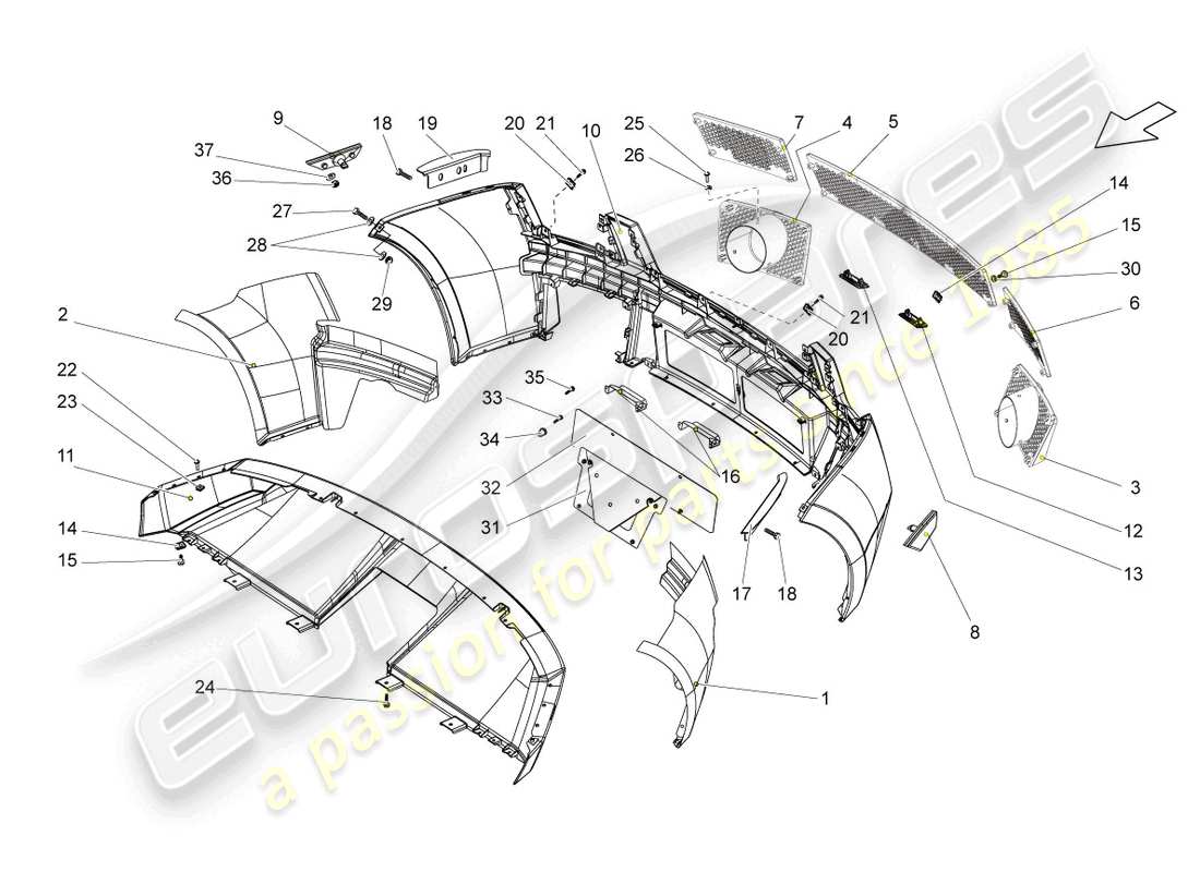 lamborghini gallardo coupe (2008) parachoques trasero diagrama de piezas