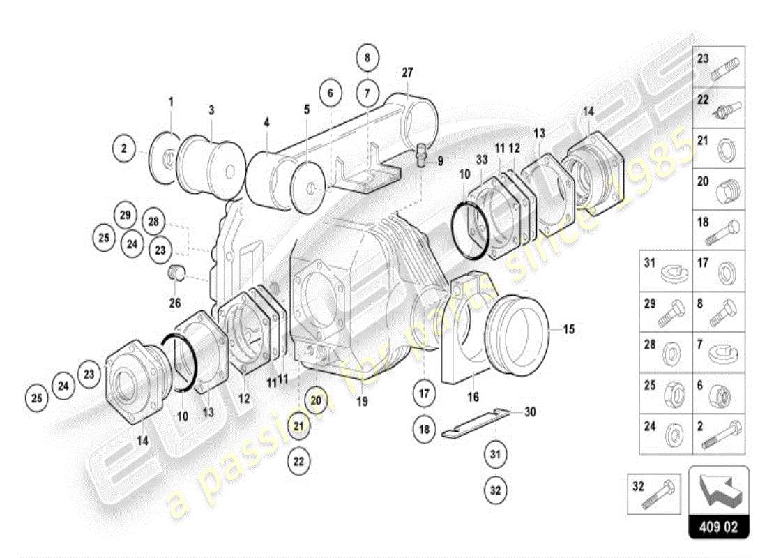 lamborghini diablo vt (1996) caja diferencial del eje delantero diagrama de piezas