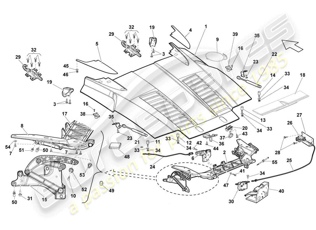 lamborghini gallardo spyder (2006) diagrama de piezas de la tapa trasera