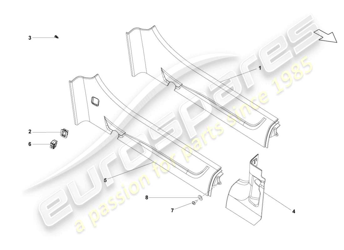 lamborghini lp550-2 spyder (2010) tira de embellecedor de umbral diagrama de piezas