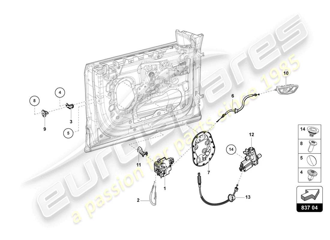 lamborghini urus (2022) diagrama de pieza de cerradura de puerta delantera