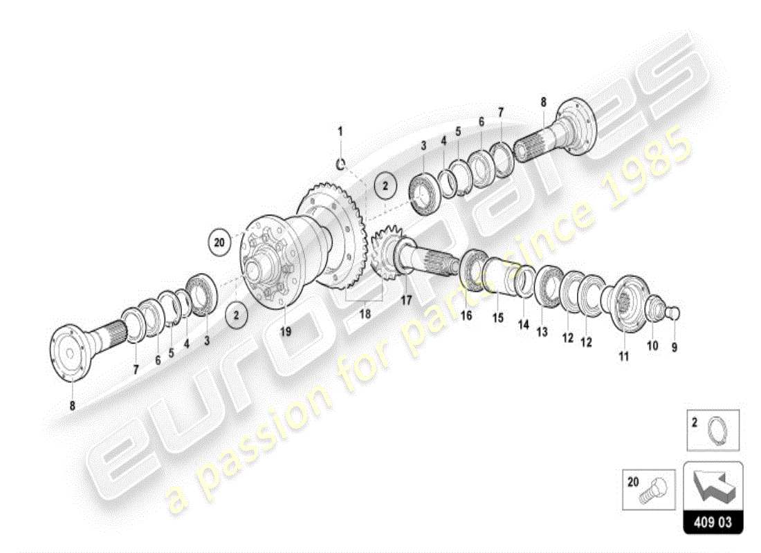 lamborghini diablo vt (1996) diferencial del eje delantero diagrama de piezas