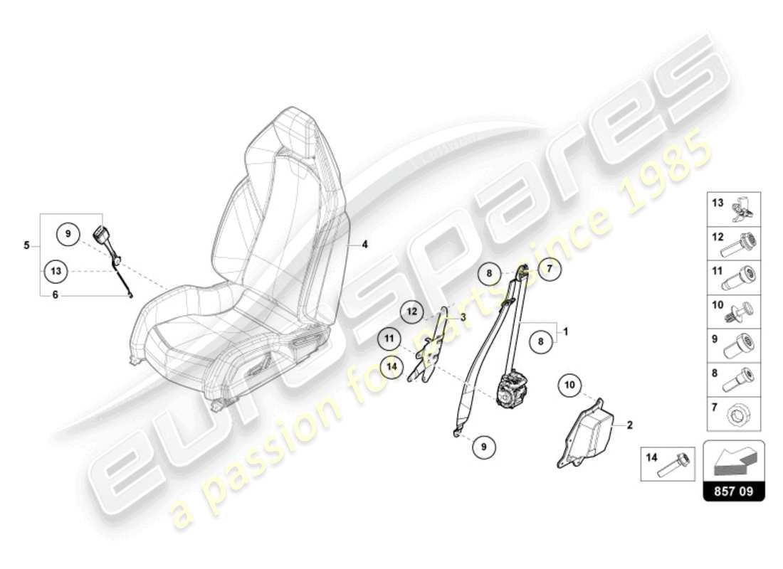 lamborghini revuelto coupe (2024) cinturón de seguridad de tres puntos diagrama de piezas