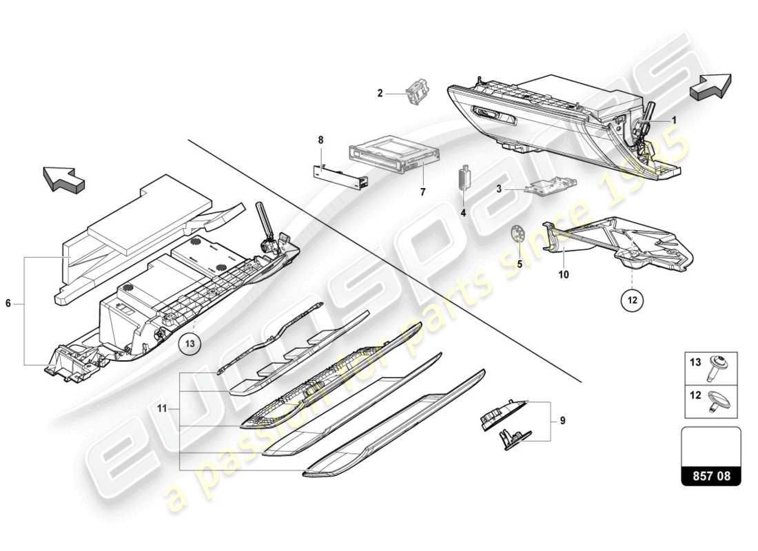 lamborghini urus (2020) diagrama de piezas de la guantera