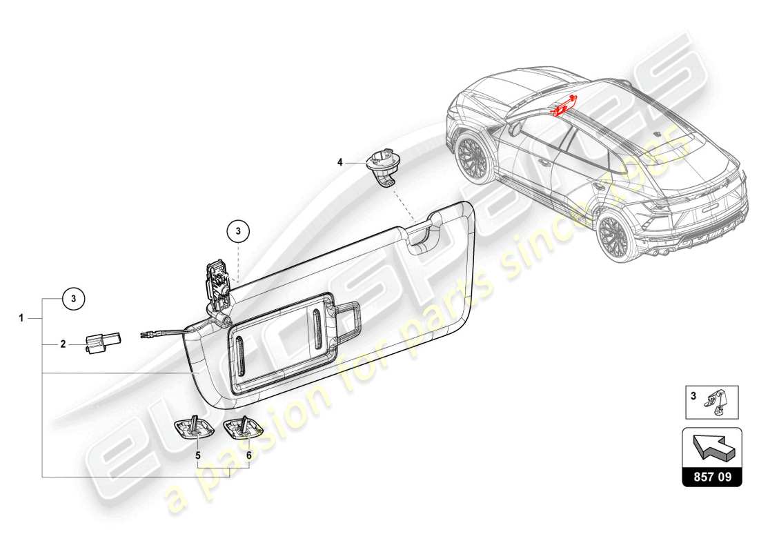 lamborghini urus (2020) diagrama de piezas de la visera solar