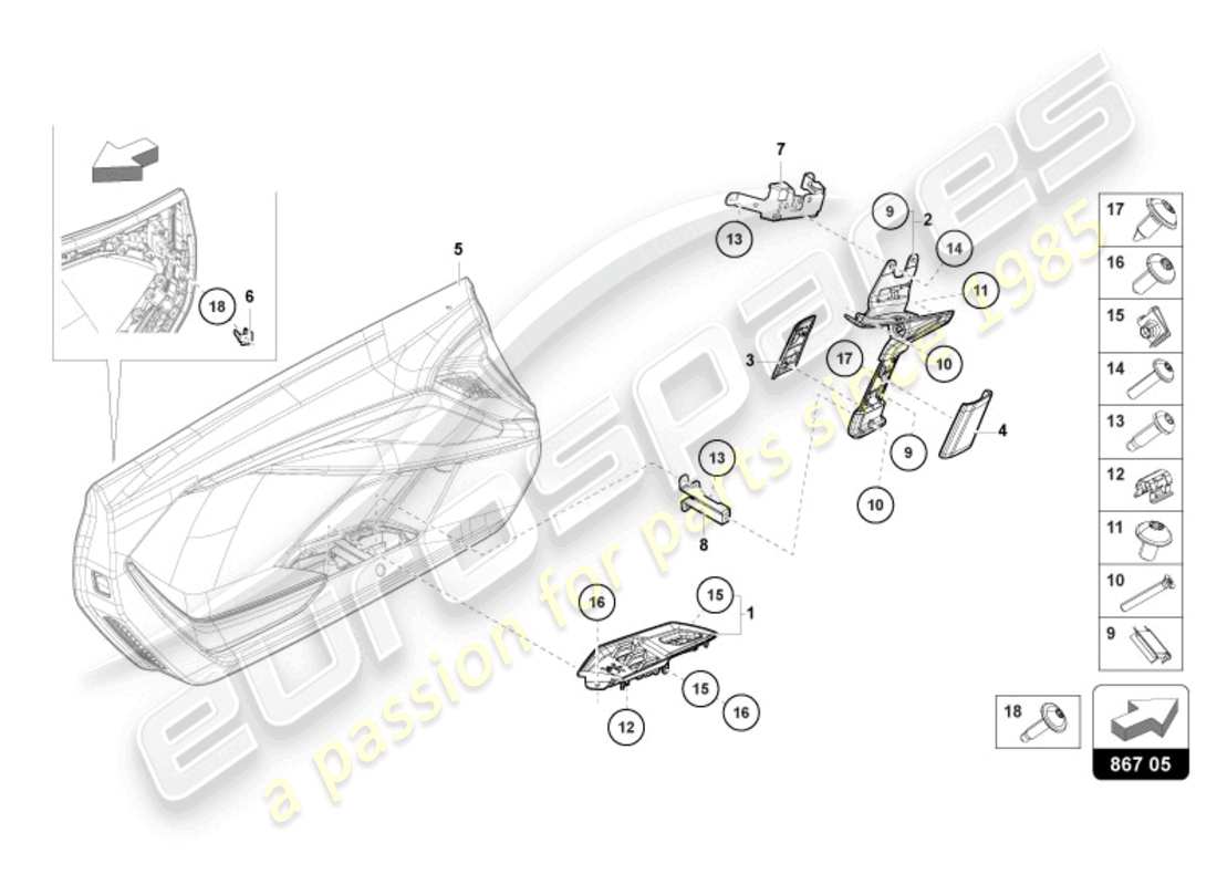 lamborghini revuelto coupe (2024) moldura para puerta diagrama de piezas