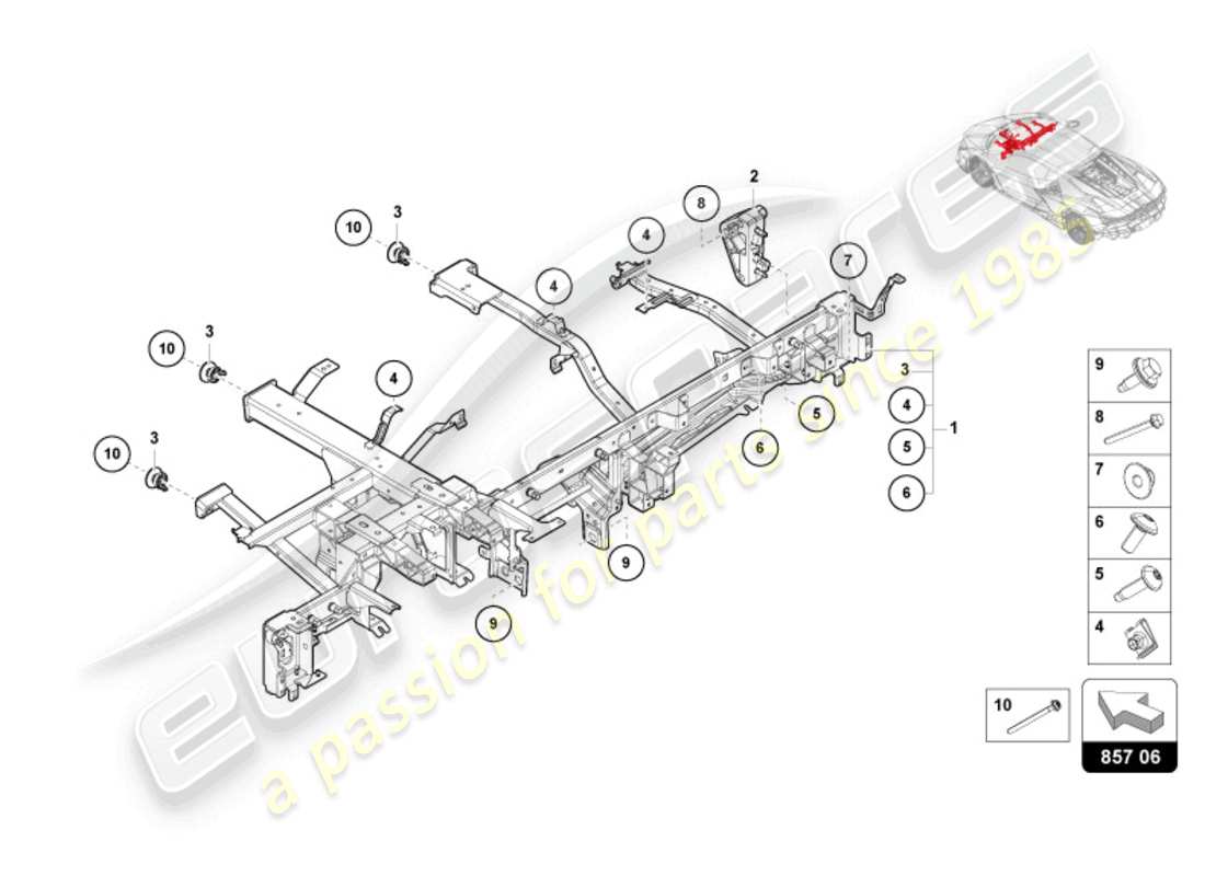 lamborghini revuelto coupe (2024) travesaño para tablero de instrumentos diagrama de piezas