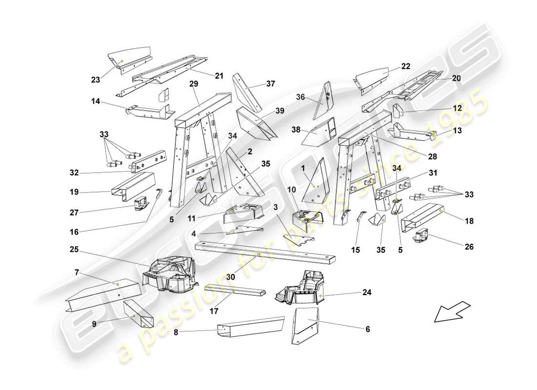 lamborghini lp570-4 sl (2010) diagrama de pieza trasero del marco