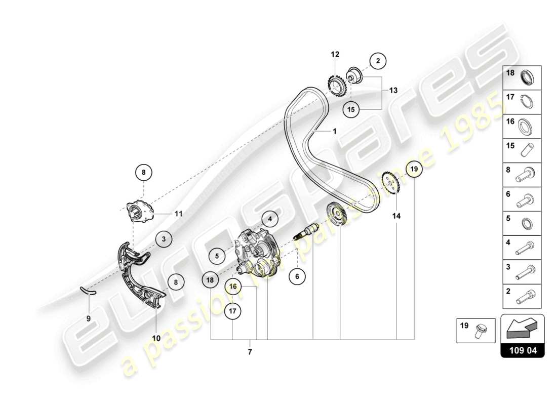 lamborghini evo spyder (2021) cadena de distribución diagrama de piezas