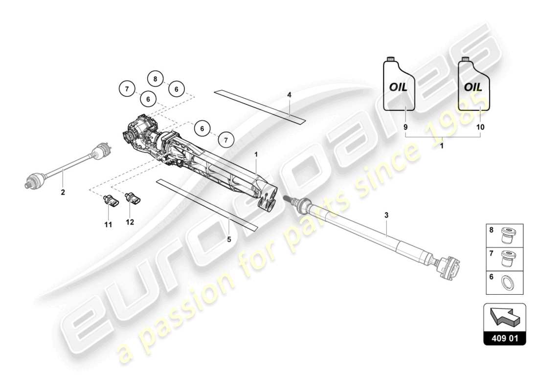 lamborghini evo spyder (2021) diferencial del eje delantero diagrama de piezas