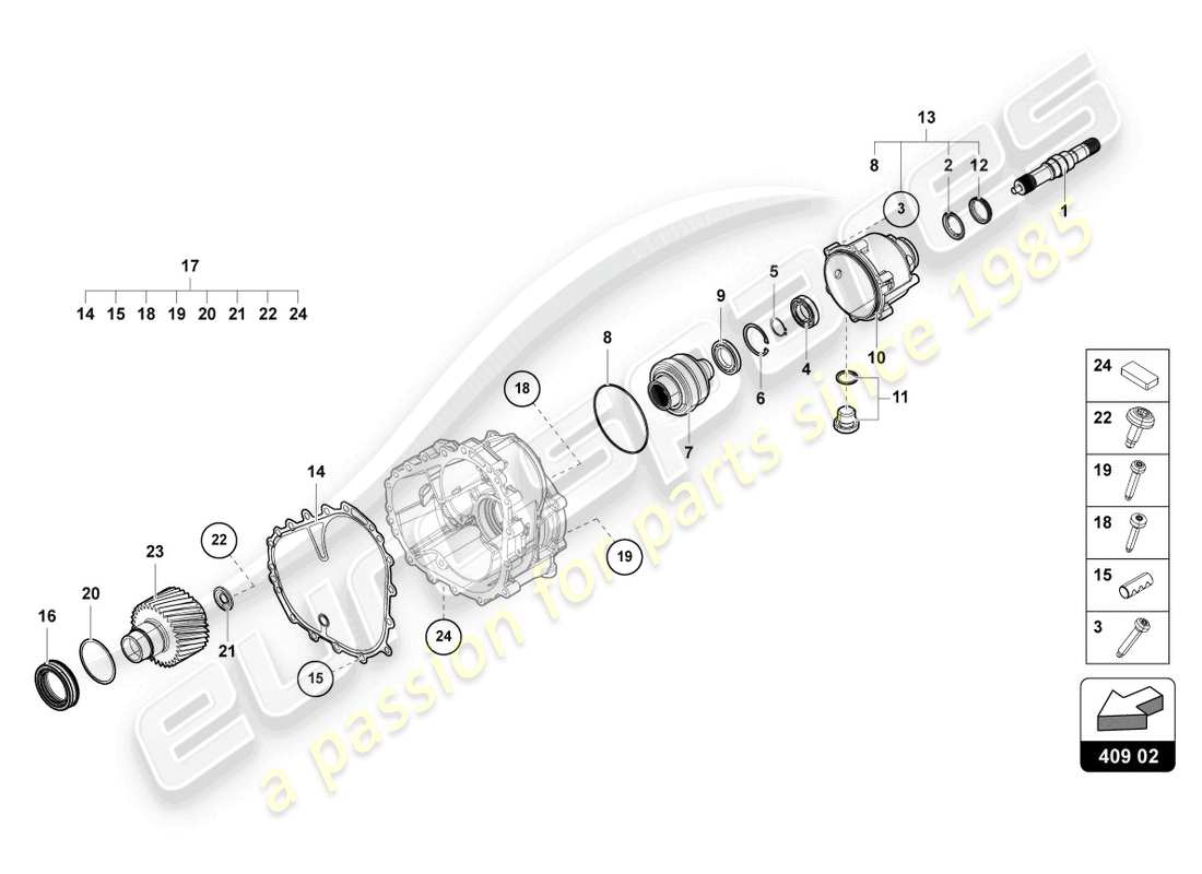 lamborghini urus s (2023) diagrama de pieza del diferencial delantero