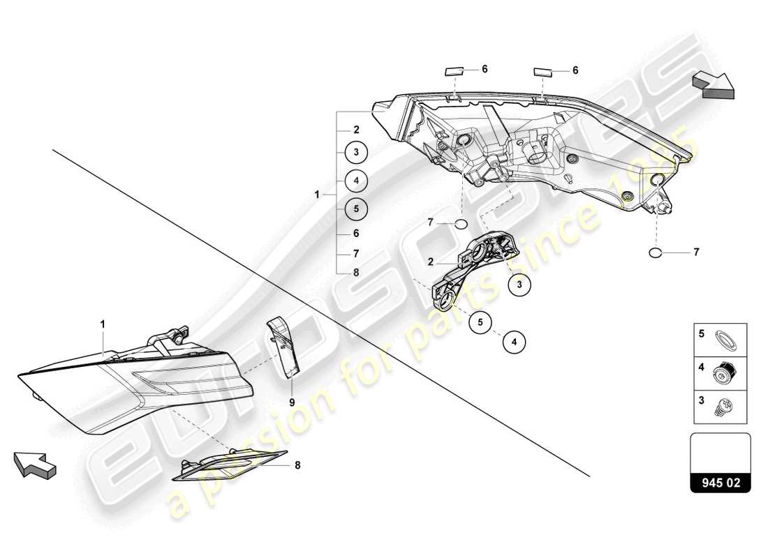 lamborghini urus (2022) diagrama de piezas de la luz trasera